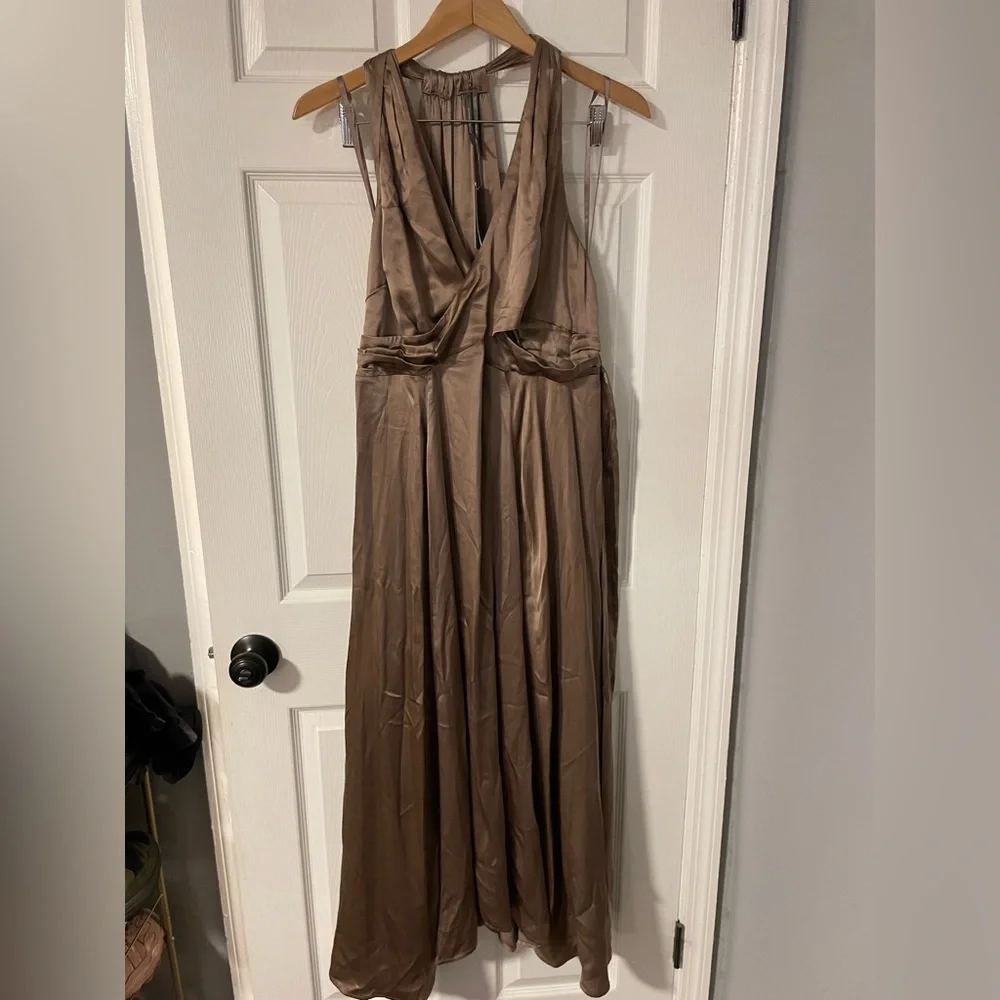 Anthropologie Silk V-Neck Midi Dress - Picture 3 of 6